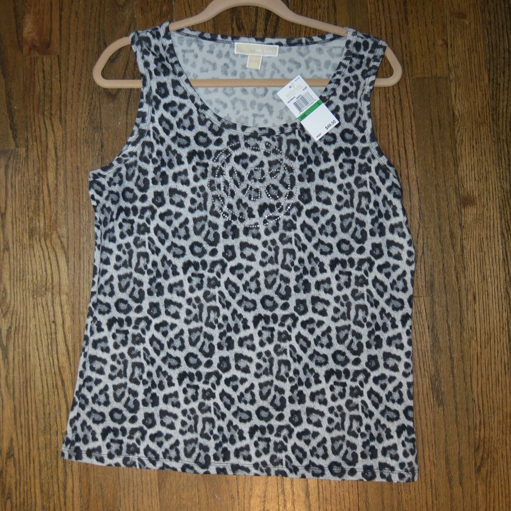 Michael Kors Snow Leopard Print Tank Top~Bling~Rhinestones~Large~NWT